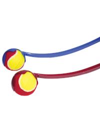 Red and blue flingball launchers with balls