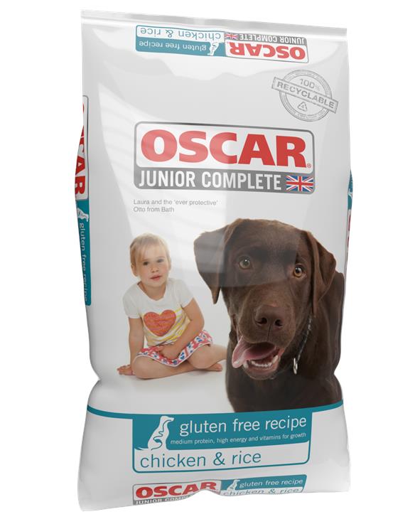 Bag of junior chicken & rice gluten free dog food