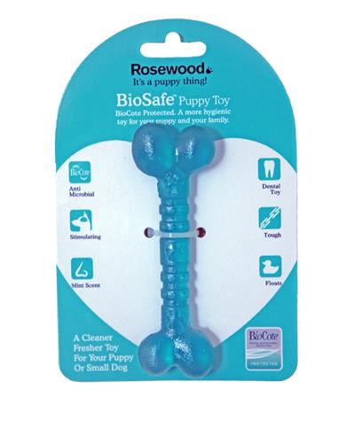 Rosewood biosafe puppy bone in blue in packet 